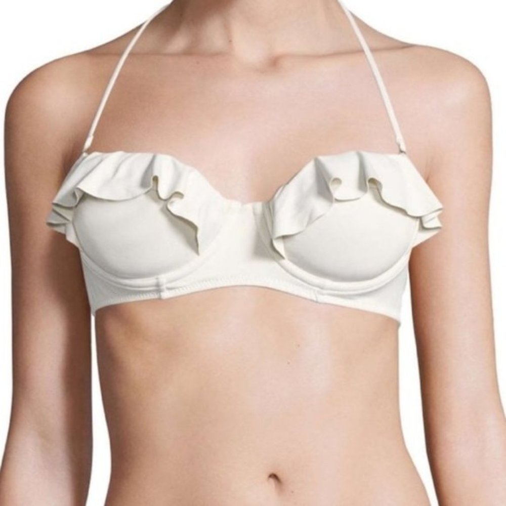 New Eberjey Ruffle Trim Removable Strap Halter Bandeau Bikini Top Pearl Size XL